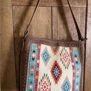 Montana West Brown Shoulder Bag with Turquoise & Coral Pattern